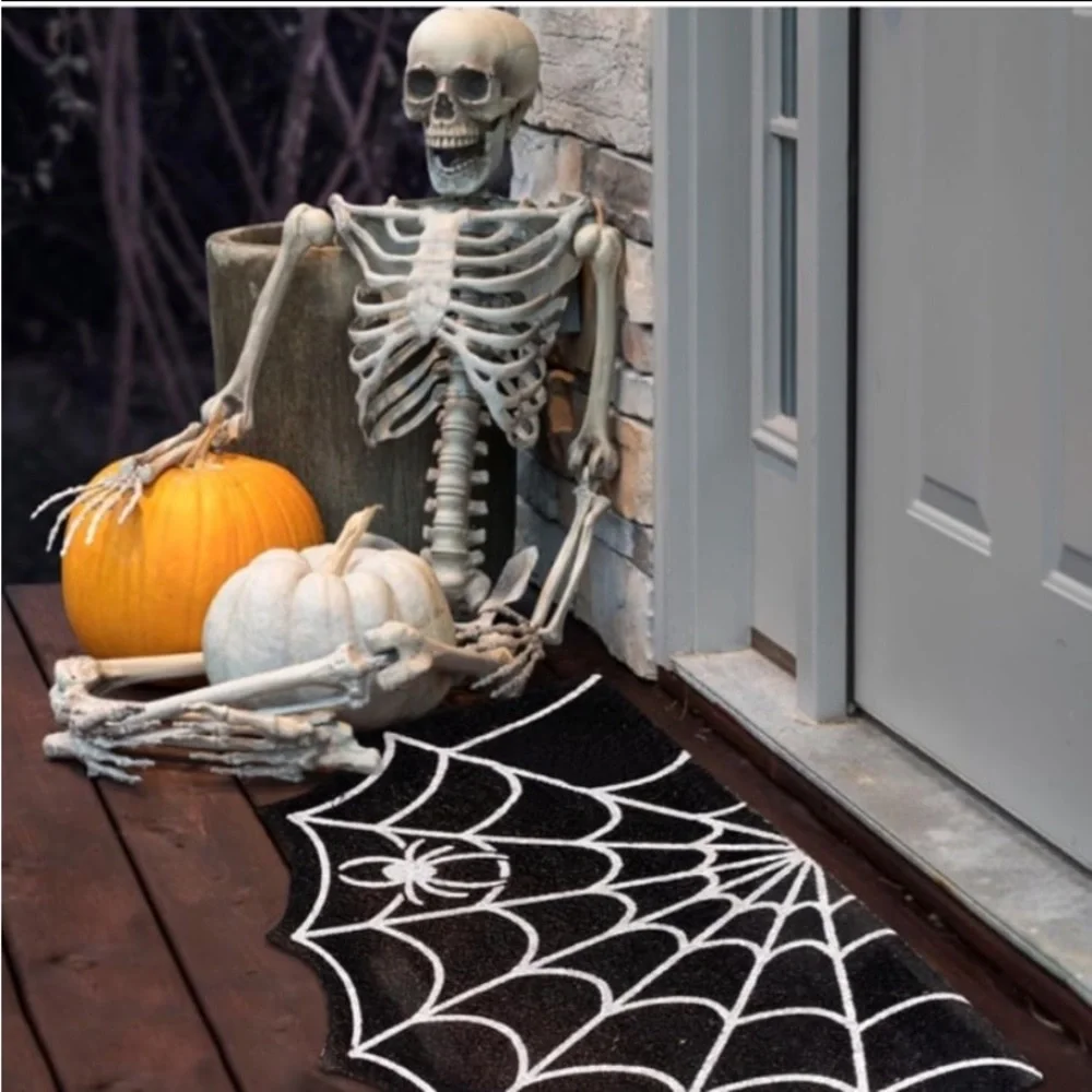 New! Gothic Decor Doormat / Rug Spider Web Design. Size: 20” x 31”. Black/White